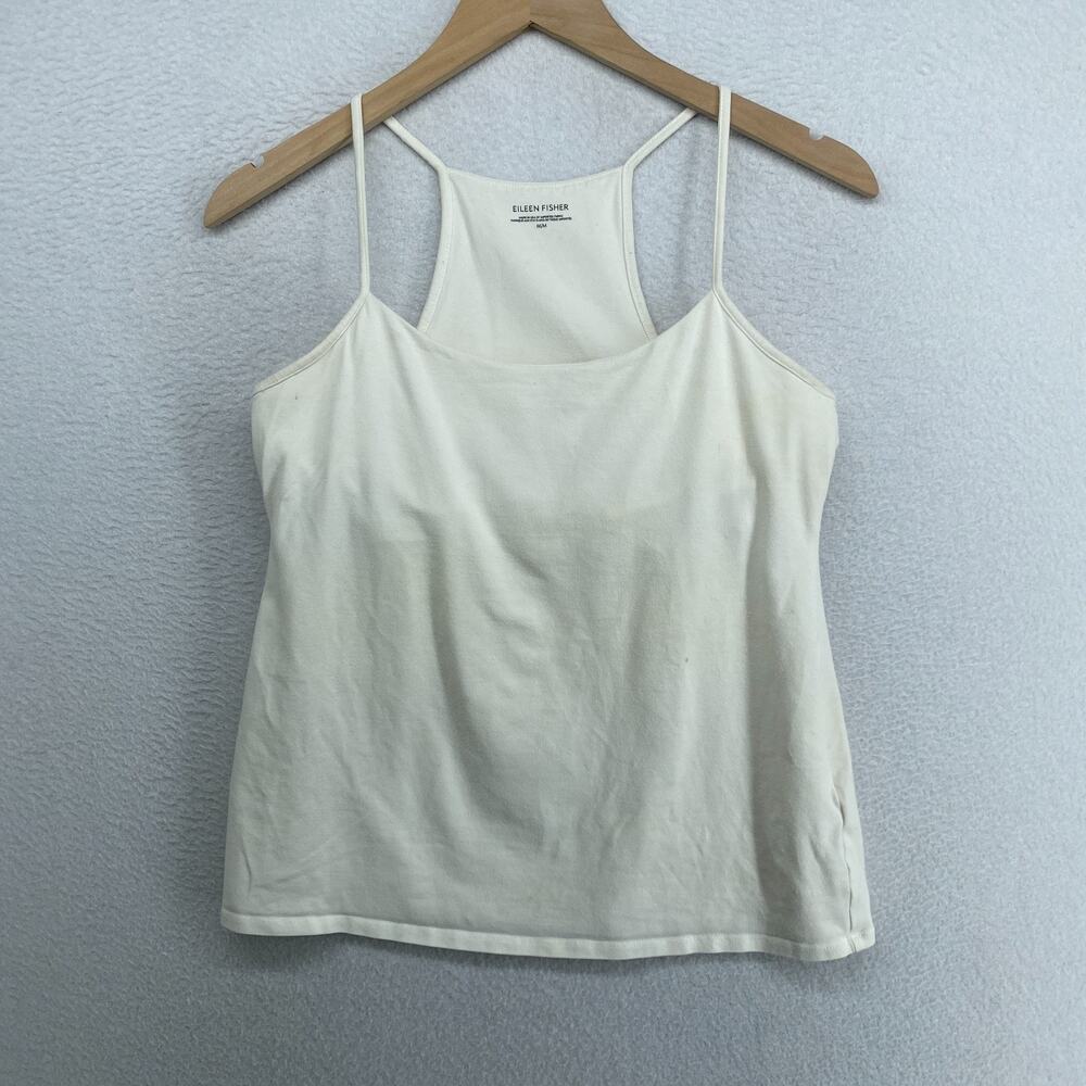 EILEEN FISHER Top M Cami Stretch Organic Cotton Jersey Shelf Bra Off White USA